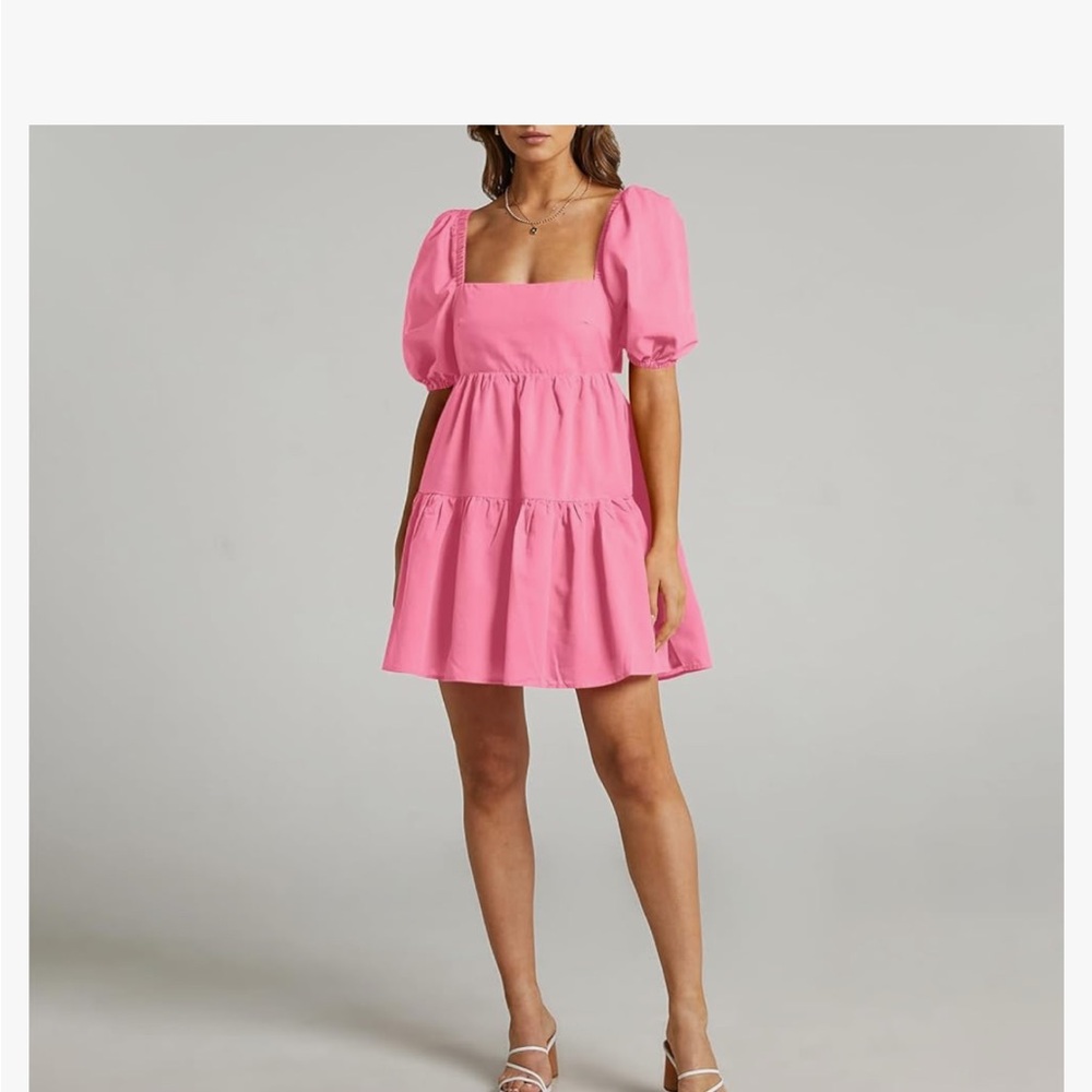 Pink Puff Sleeve Dress - Picture 3 of 4